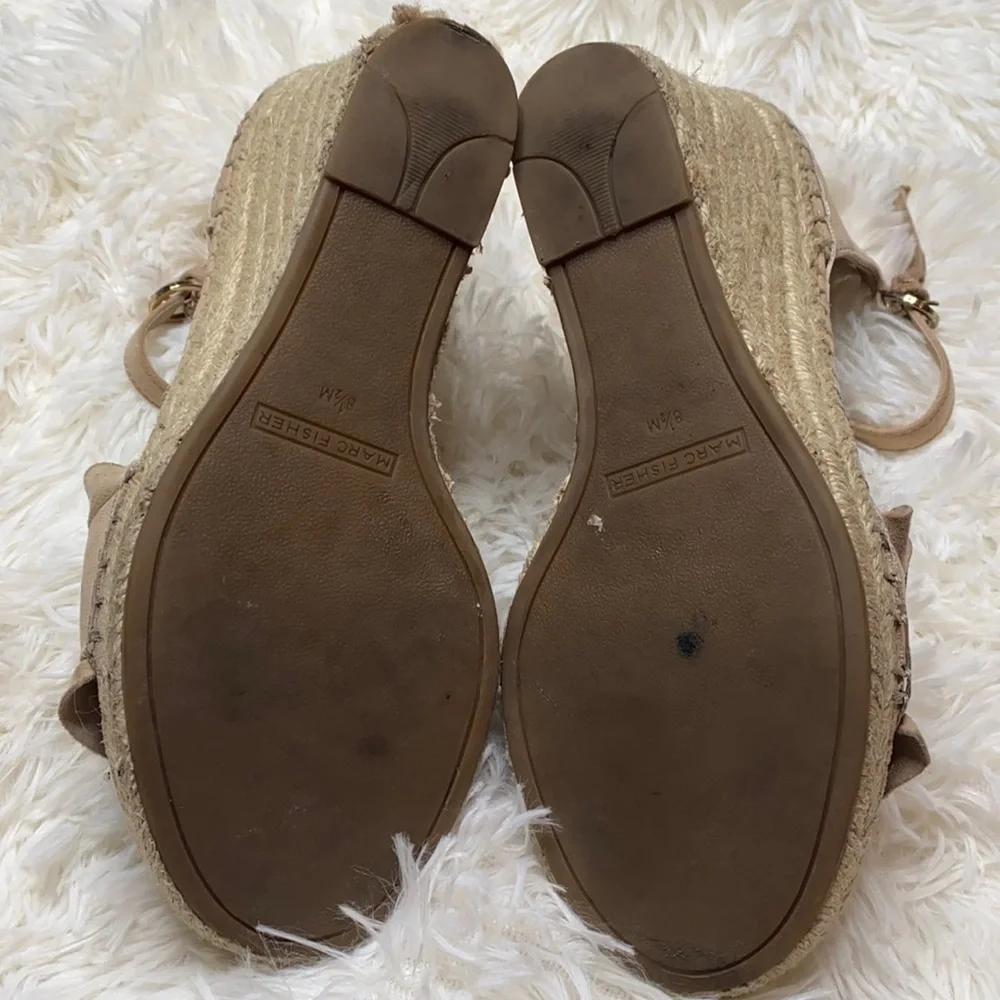 Marc Fisher Beige Ruffle Espadrille Wedge Sandals Size 8.5